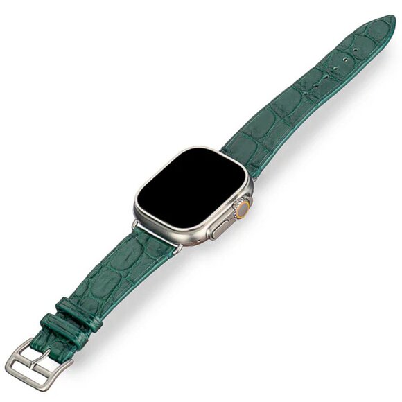 Premium Alligator Leather Band for Apple Watch - Deep Green Color main image 5